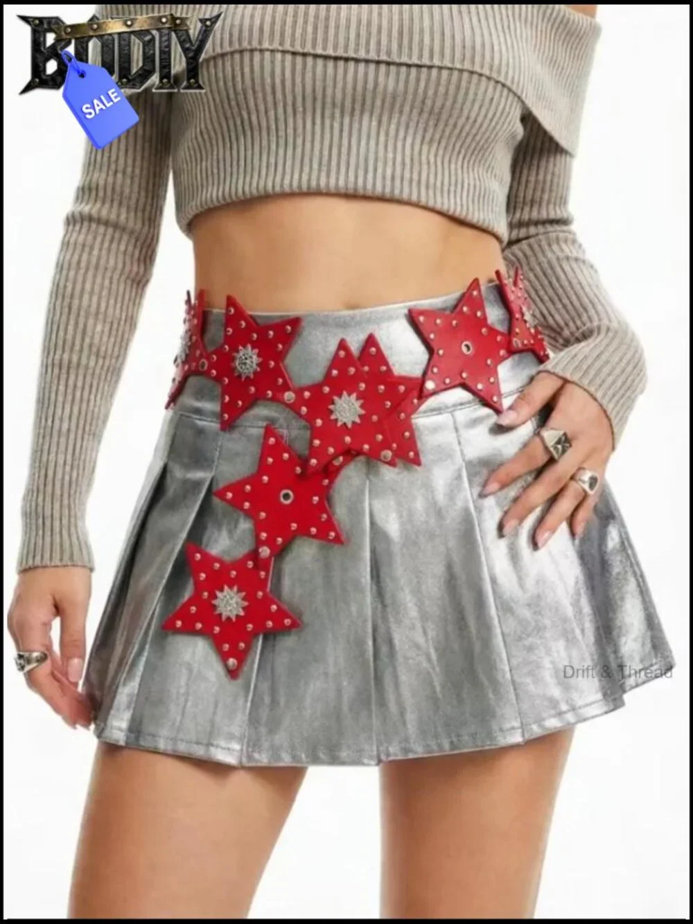 Star Studded Wide Waist Belt Y2K Vintage PU Leather Buckle Belt